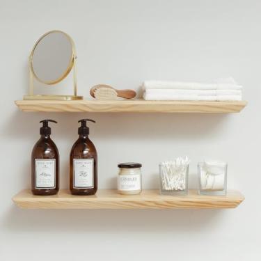 Imagem de Prateleiras flutuantes para parede - Prateleiras de parede para quarto e sala de estar - Prateleiras de banheiro - Prateleira de parede de madeira de pinho rústica - Prateleira flutuante para