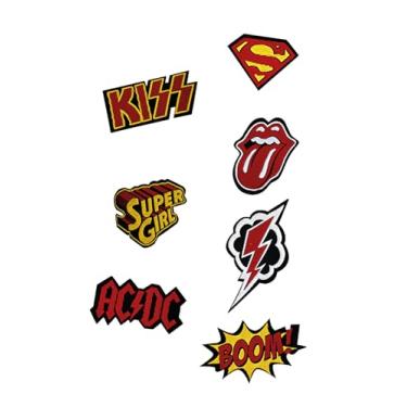 Imagem de Conjunto de remendos bordados a ferro (7 peças) – Emblemas de aplique de banda de rock, super-heróis e quadrinhos – Remendos DIY para jaquetas, mochilas e roupas – Passar a ferro e costurar