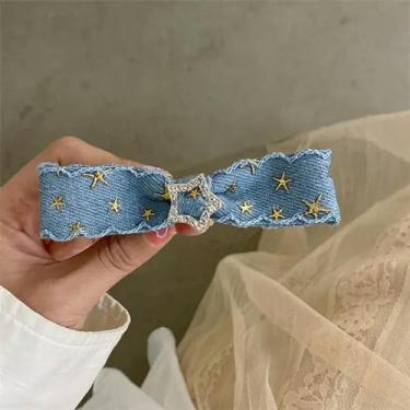 Imagem de Grampos de cabelo de cristal com laço de brim fofos grampos de bico de pato strass grampos de cabelo femininos presilhas acessórios de cabelo