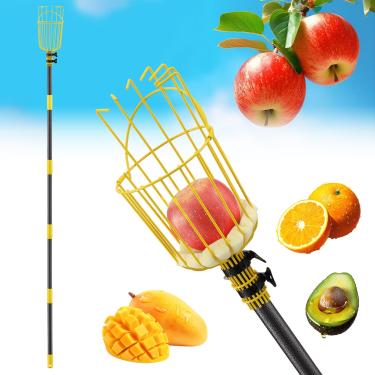Imagem de Ferramenta de colheita de frutas – Auxiliar de colheita sem escada, seguro para idosos e crianças, design de aço inoxidável durável – Seletor de haste longa ajustável para maçãs, abacates, laranjas