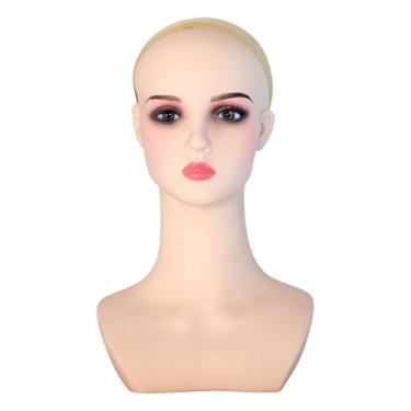 Imagem de ChuYiElegance Suporte de exibição de chapéu de cabeça de manequim feminino, suporte versátil para exibição de perucas femininas com maquiagem para brincos,