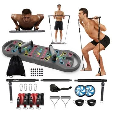 Imagem de HOTWAVE Equipamento De Exercício Portátil Com 16 Acessórios Ginástica, Prancha Flexão 20 Em 1, Faixas Resistência Roda Rolo Abdominal, Treino Casa Para Homens