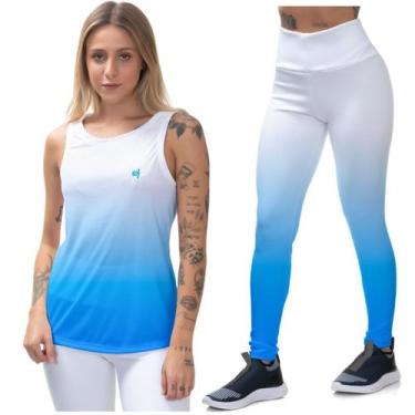 Imagem de Kit Conjunto Legging Feminina Cós Alto Fitness Blusa Regata Dry Academ