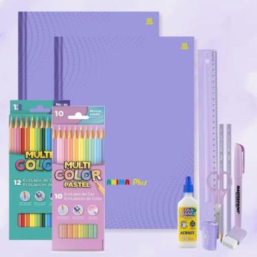 Imagem de Kit Material Escolar Volta as Aulas Menina Tons Pasteis 32 pecas Rosa 