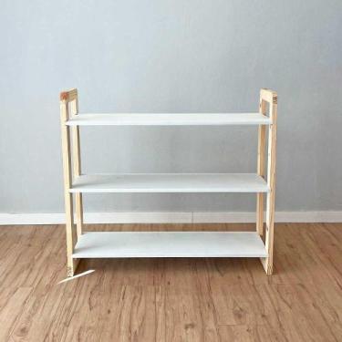 Imagem de Aparador de Madeira Pinus Linea de 3 Prateleiras Ample Branco e Natura