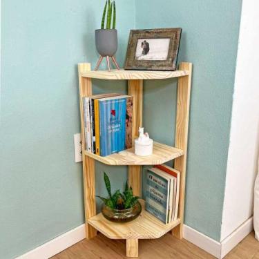 Imagem de Estante de Canto para Chão de Madeira Pinus 3 Prateleiras Linea Natura