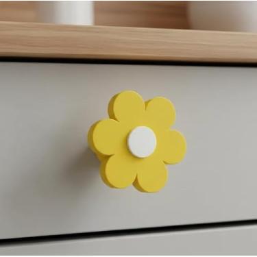 Imagem de Kit 02 unidades Puxador Flor Florzinha Margarida - Quarto Infantil Juvenil Bebê (2, AMARELO)