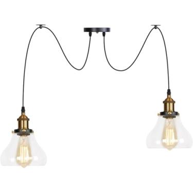 Imagem de Luminária pendente ajustável múltipla DIY teto aranha lâmpada, latão V-intage industrial vidro transparente sombra lustre pendurado iluminação, decoração moderna