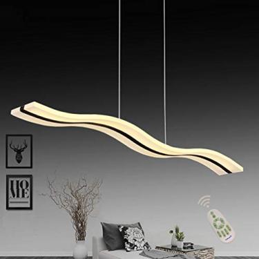 Imagem de Luminária pendente LED de teto com controle remoto, luminária pendente de mesa de jantar com controle remoto, lustre de acrílico com design moderno e ondulado para sala de estar, quarto, esc