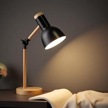 Imagem de Luminária Abajur de Mesa Articulada com Base em Madeira Natural – Estilo, Funcionalidade e Conforto Visual (Preto)