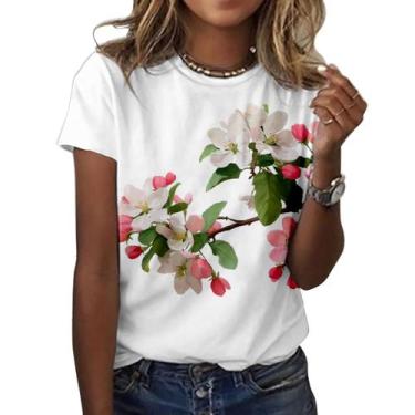 Imagem de Camiseta feminina ZOCANIA com estampa floral, mistura de algodão, blus