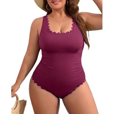 Imagem de Roupa de banho feminina Charmo Plus Size 3X com nervuras cor de vinho