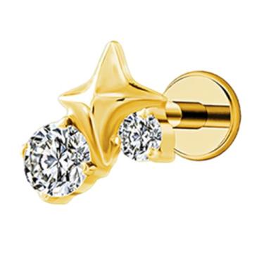 Imagem de FLORA PIERCING LABRET TITÂNIO PVD ESTRELA 4 PONTAS COM ZIRCÔNIA CRAVEJADA PIERCING ORELHA TRAGUS HELIX CONCH MODA FEMININA1.2X8 (DOURADO)