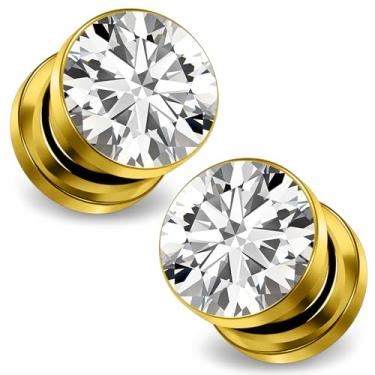 Imagem de Ocptiy 10G-00G Astm F136 Túneis de titânio para parafusos de orelha, ajustados, alargadores, alargadores, alargador, piercing de joias para mulheres e homens, prata, ouro, 1 par, 00 Gauge = 10mm = 3/8