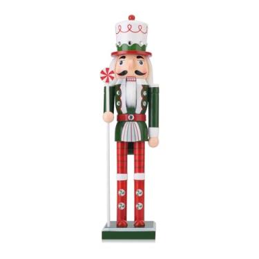Imagem de Decorações de quebra-nozes de soldado de Natal de madeira, boneco quebra-nozes de Natal de 38 cm, decoração de Natal para casa, prateleira ou exibição de festa (verde)