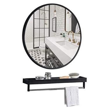 Imagem de Espelho de banheiro montado na parede espelho penteadeira moderna redonda ed elegância s com prateleira fácil de pendurar 40 cm