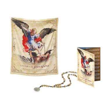 Imagem de Kit Quaresma São Miguel Arcanjo com Manto 44x35cm, Terço em Madeira 6mm, Folheto de Orações 15x10,5cm, Conjunto Religioso Completo