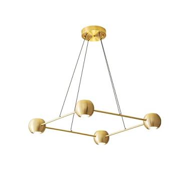 Imagem de YQSLQZZ Lustre de latão escovado, luminária pendente dourada moderna iluminada superior e inferior, luzes de teto semi-embutidas com altura ajustável, luz neutra 4000K