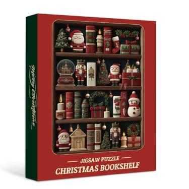 Imagem de Larkipuzz Christmas Bookshelf 1000 Piece Puzzle for Adults, Patchwork Christmas Tree Santa Claus Puzzles, Difficult Embroidery Nutcracker Puzzle for Home Decor