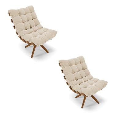 Imagem de Poltrona Giratoria Costela Kit 2 Suede Bege Base de Madeira MA30 M11 - D'Rossi