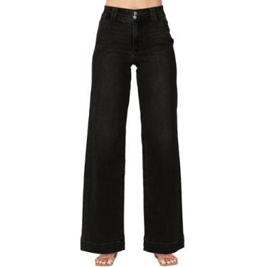 Imagem de Calça jeans folgada elegante, de cintura alta, preta, tamanho 6 - Asty