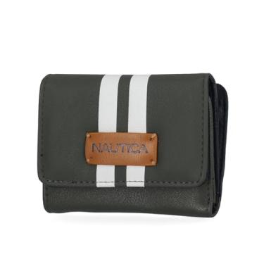 Imagem de Nautica Rower's End Carteira pequena para mulheres, porta-cartão de crédito fino com bloqueio de RFID com bolso para moedas, carteira feminina compacta dobrável com janela para identidade, Verde