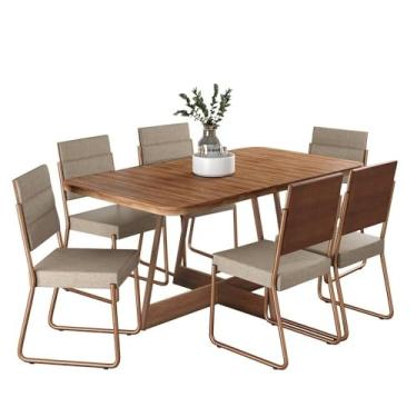 Imagem de Conjunto Sala de Jantar 6 Cadeiras Charlotte Carraro Nogal com Rose