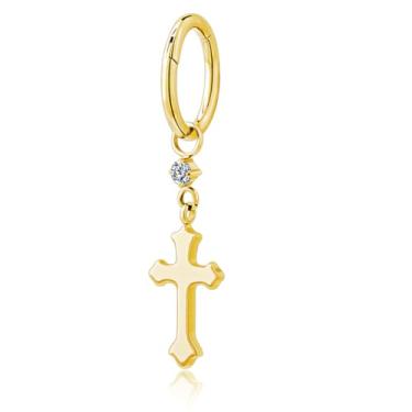 Imagem de FLORA PIERCING ARGOLA TITÂNIO PVD PINGENTE CRUZ PIERCING ORELHA TRAGUS MODA FEMININA 1.2X8 (DOURADO)