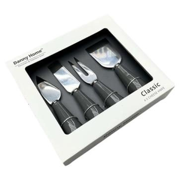 Imagem de Kit de Talheres para Queijo de Luxo, 4 Peças, Cabo de Cerâmica Resistente Colorido, em Inox, Preto, Rosa e Bege, para Servir Frios e Petisco, para Cozinha Decorativo, Jogo para Queijo (Preto)
