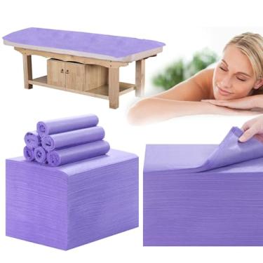 Imagem de Lençóis descartáveis para mesa de massagem 200 peças 78,7 cm x 180,3 cm lençol de mesa de massagem impermeável tecido macio não tecido SPA capa de cama respirável para massagem beleza tatuagens (roxo)