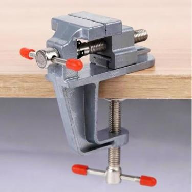 Imagem de Mini torno de mesa, torno de bancada artesanal com base giratória, braçadeira de trabalho pequena para ferramenta de reparo, faixa de fixação ajustável (0-3 cm)