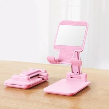 Imagem de Suporte de telefone ajustável – Suporte de mesa dobrável com almofadas de silicone, compatível com smartphones de 4 a 8 polegadas (rosa)