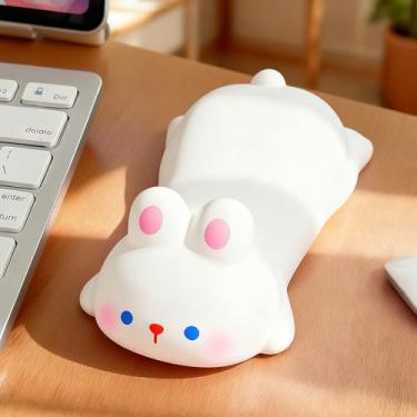 Imagem de Lindo descanso de pulso para mouse pad mouse pad suporte de cotovelo de computador adequado para laptops, mesas e materiais de escritório - coelho branco