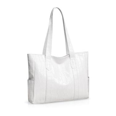 Imagem de AfitLulu Bolsas femininas de couro sintético com 5 bolsos e zíper, bolsa feminina elegante grande, Branco
