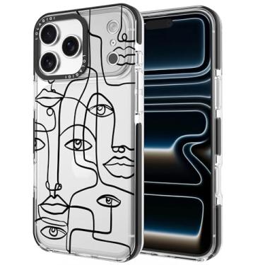 Imagem de LOLAGIGI Capa para iPhone 17 Pro, linda linha artística com rostos femininos estampa kawaii, estampa de desenho animado estético feminino para mulheres, meninas, adolescentes, capa de telefone TPU