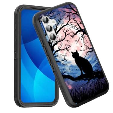 Imagem de GFEWYTJYJ Capa para Galaxy S25 FE, à prova de choque, 3 camadas, proteção total, resistente, resistente, de alto impacto, capa rígida para Samsung Galaxy S25 FE 6,7 polegadas 2025, gato preto luar