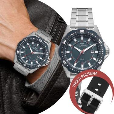 Imagem de Relógio Masculino Prata e Azul Troca a Pulseira Kit com 2 Pulseiras em