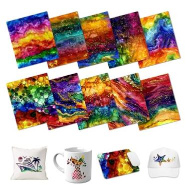 Imagem de HTVSTD Folhas de transferência de tinta de sublimação de mármore arco-íris - 10 peças de papel de sublimação de 30 x 25 cm para copos, camisetas, canecas, folhas de transferência de sublimação faça