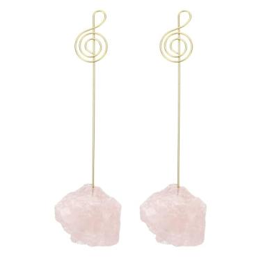 Imagem de PATIKIL Suporte de número de mesa, 2 peças de suportes de clipe de foto, pedra de cristal, quartzo, porta-cartões, em formato de nota musical, em formato de nota de ferro, suporte de fotos para festa