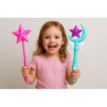 Imagem de Kit Fada Infantil  Varinha Estrela + Varinha Lua  Com Luz e Música - A