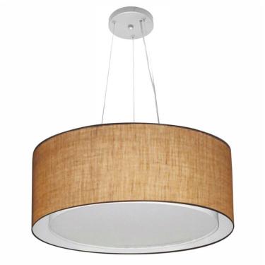 Imagem de Lustre Pendente Cilíndrico Duplo Vivare Md-4124 Cúpula Em Tecido 50x25cm - Bivolt Palha 127/220v