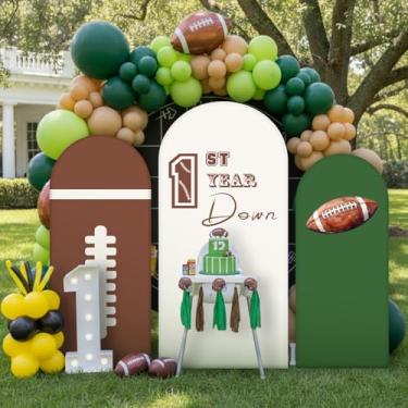 Imagem de Chunful Capa de fundo de arco de aniversário de 1º ano, 3 peças, 2 lados, redondo, com tema de tigela, tema de futebol, decoração de arco para chá de bebê, decoração de festa de aniversário, 1,2 m