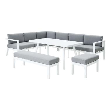 Imagem de Conjunto De Jardim Aluminio Cinza 10 Lugares Sofa Banco Mesa