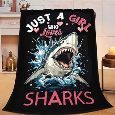Imagem de Flintis Just A Girl Who Loves Sharks Cobertor Decoração de Tubarão do Oceano Cobertor Presentes para Meninas Meninos Super Quente Macio Pelúcia Leve Lã Flanela Cobertores de Cama para Crianças Adultos