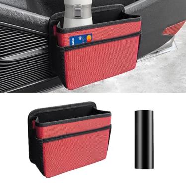 Imagem de Tioollev Caixote do lixo de carro, mini organizador de lixo dobrável para veículos, à prova d'água, mini caixote do lixo automático, recipiente de armazenamento para vans, SUVs (vermelho)