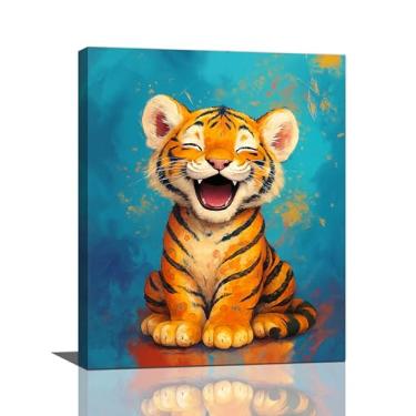Imagem de Banksy Tigre Berçário Arte de Parede para Crianças Bonito Animal Banheiro Tela Decoração de Parede Desenhos Animados Pinturas Impressões de Arte Decorações Emolduradas para Meninas Meninos Quarto de