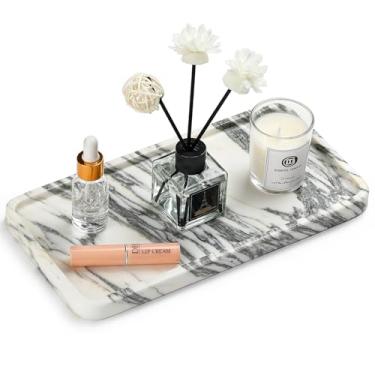 Imagem de Bandeja de banheiro de mármore natural – Bandeja de perfume Moujings genuína para decoração de casa, bandeja de mármore para banheiro organizador de bancada, lenços, velas, café, chave