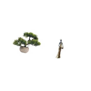 Imagem de Fenteer Árvore Bonsai Artificial, Estátua de Tribal Africana, Planta Artificial, Folhagem, Figura de Africana, Escultura Decorativa para Coleção