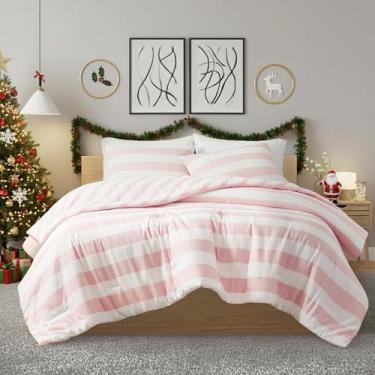 Imagem de Regency Heights Conjunto de edredom King listrado reversível, de microfibra macia com design de listras de dupla face, quente e aconchegante para todas as estações, conjunto de edredom e fronhas de 3