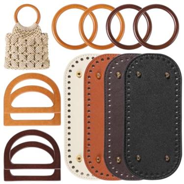 Imagem de Kit de bases e alças de bolsa de madeira de 12 peças, ideal para bolsas, bolsas e bolsas, inclui 52 furos e rebites dourados, construção